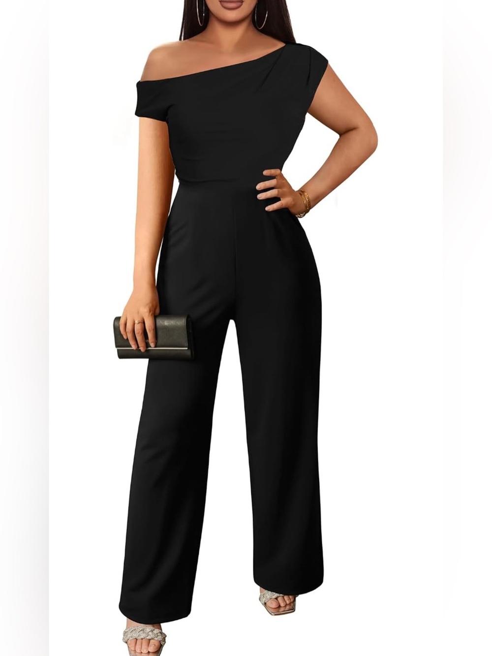 Women’s One-Shoulder Wide Leg Jumpsuit | Chic & Comfortable 2X - Picture 1 of 10